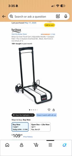 Britax Car Seat Travel Cart – Foldable Airport Travel Dolly