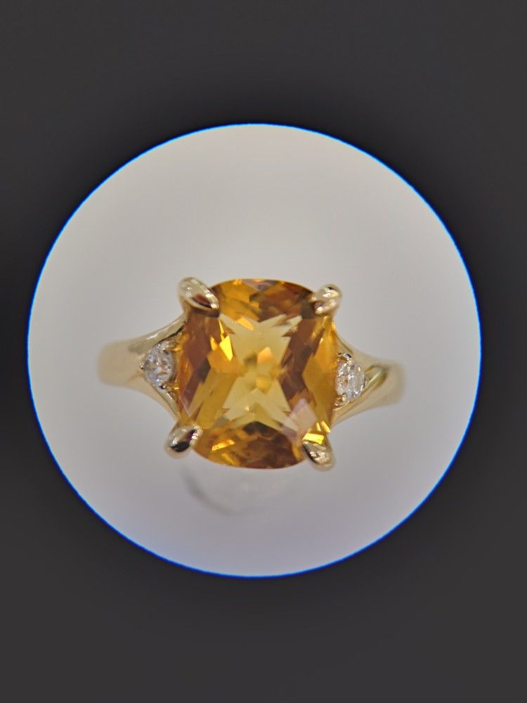 5ct Cushion Citrine and Diamond Ring