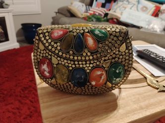 Vintage Brass Mosaic Stone clutch bag