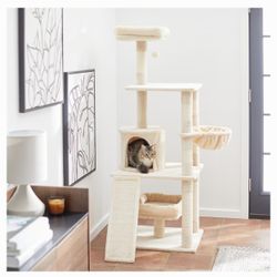 Frisco 62-inch Faux Fur Cat Tree & Condo with Hammock, Cream