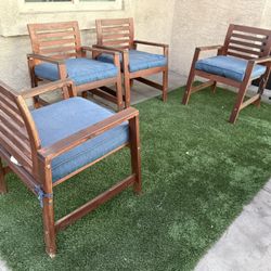 Patio, Outdoor furniture, 4 Wood Chairs With Cushions 