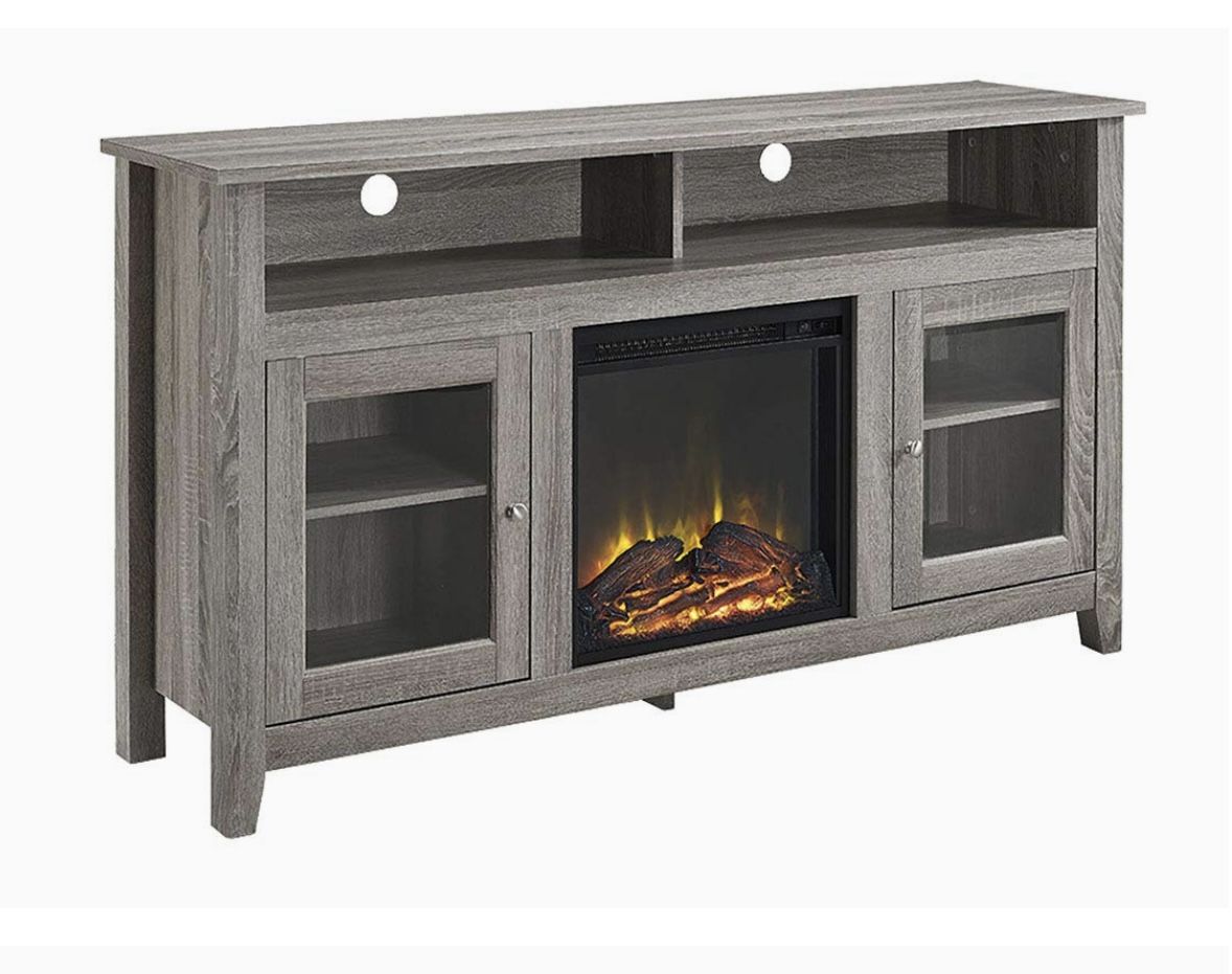 Rustic Farmhouse Console With Electric Fireplace