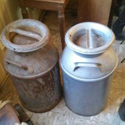 Two Antique Vintage Metal Milk Can Dairy Cans