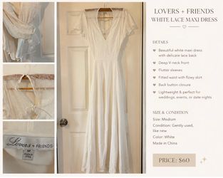 Lovers + Friends White Lace Back Maxi Dress – Size Medium