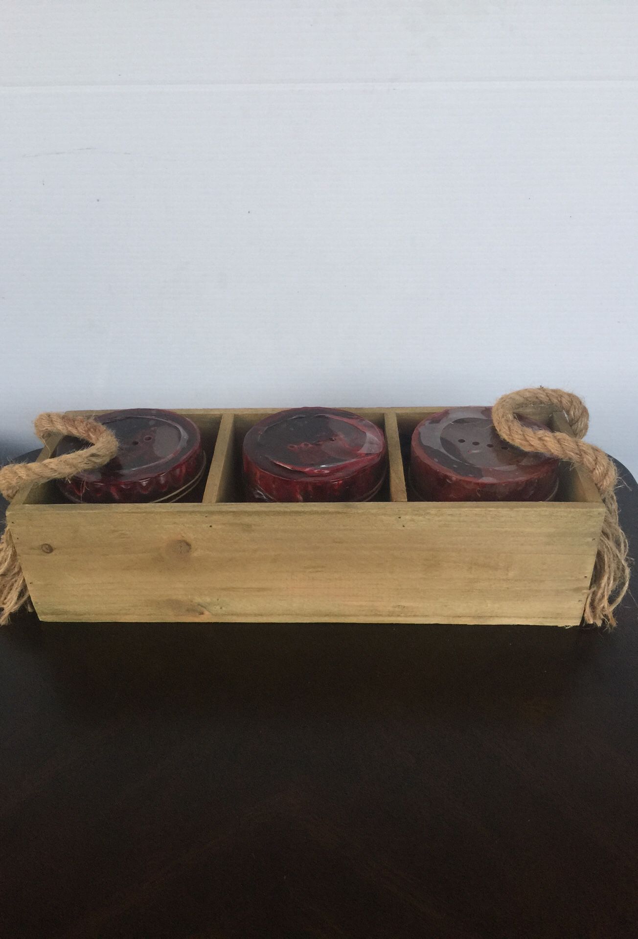 Wood Box With3 Candle Compartment - 4.5”H x 16”W x 5.5”D