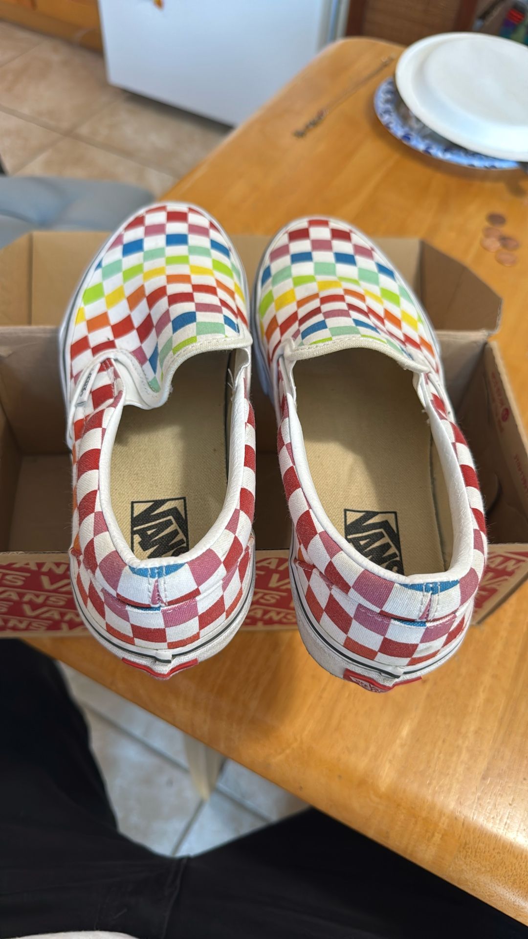 Vans Classic Slip-On Checkerboard Rainbow Men’s 7.5 Women 9