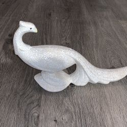 Vintage White Textured Glaze Ceramic Peacock Bird Of Paradise