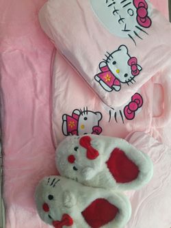 Hello Kitty Plush Slippers and Bedding Set