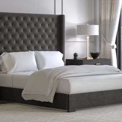 King Saatva Amalfi King Bed Set Frame Headboard Grey Tufted *delivery Available*