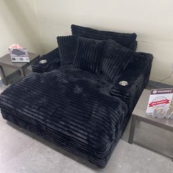Black Sofa Chaise / Chair - Black Soft Fur Like Corduroy 