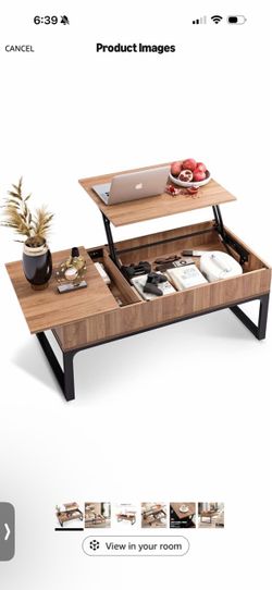 Wood Lift Top Coffee Table with Steel Base