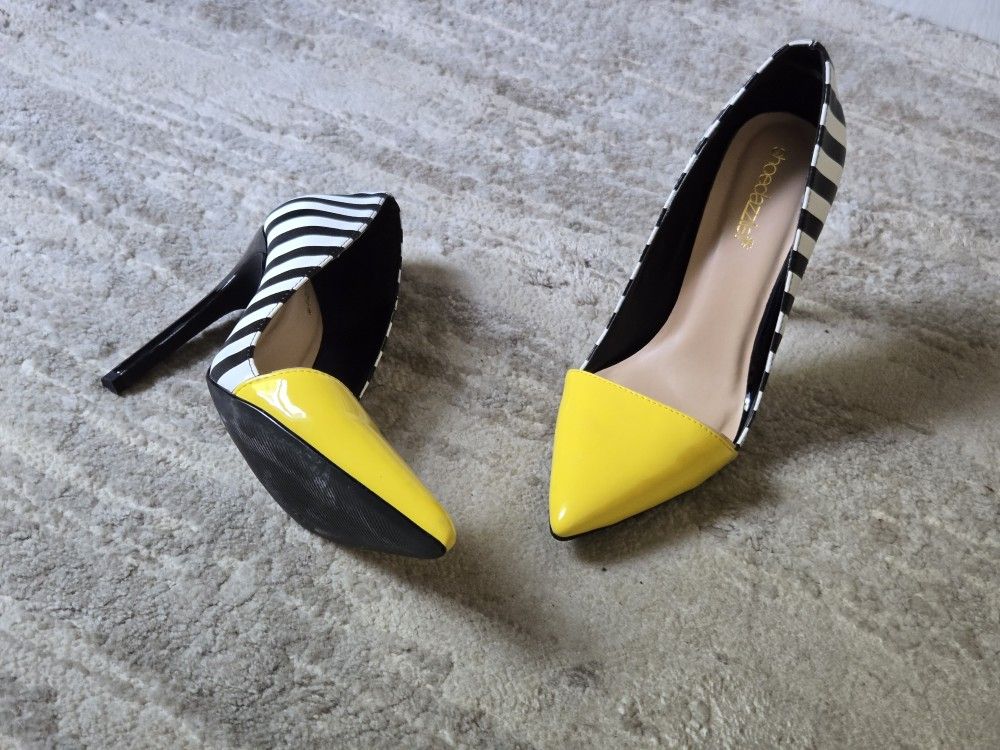 Yellow Black/White Heels