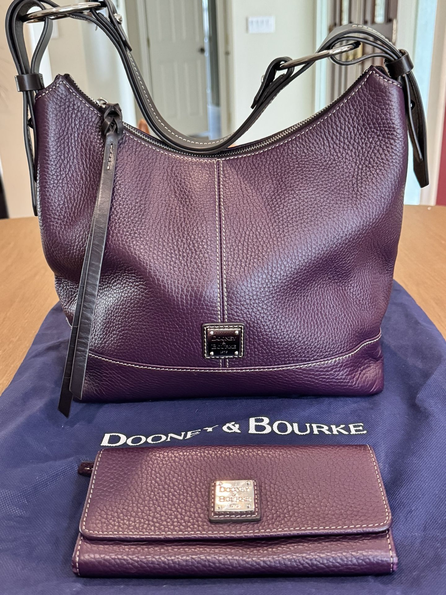 Dooney & Bourke Gracie Pebbled Hobo bag, Plum / Red Interior W/matching Wallet!