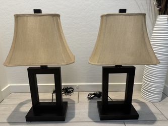Two Brown Metal Table Lamps
