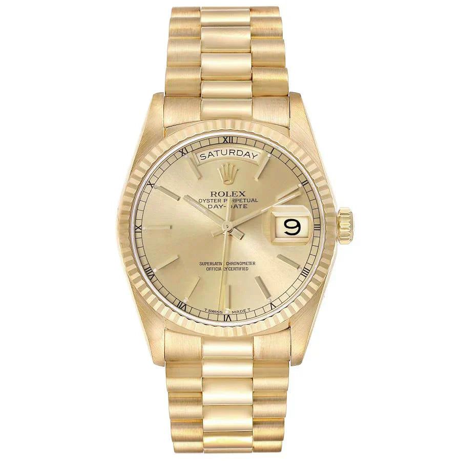 Rolex 36mm Day-Date Presidential 18K Yellow Gold Watch Gold Dial. (WR-2037)