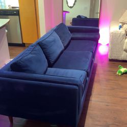 Mid Century Modern Navy Blue Velvet Sofa
