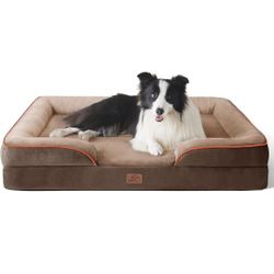 Bedsure Orthopedic Dog Sofa Bed for Large Dogs - Washable, Supportive Foam with Removable Washable Cover, Waterproof Lining and Nonskid Bottom, Brown