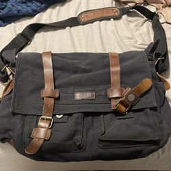 Blue Messenger Bag With Leather Straps