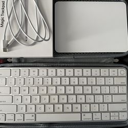 Apple Magic Trackpad Keyboard with Touch ID for Mac w/ Apple Silicon US English Multi-Touch Surface Bluetooth Lightning White Silver w/ carrying case