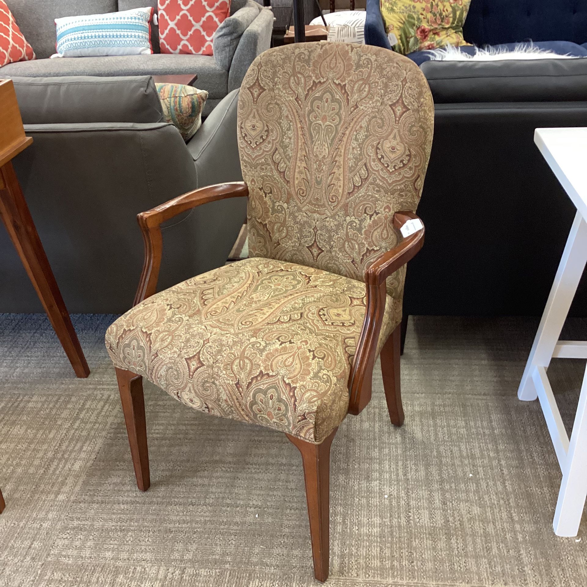 Paisley Taupe Wood Arm Chair