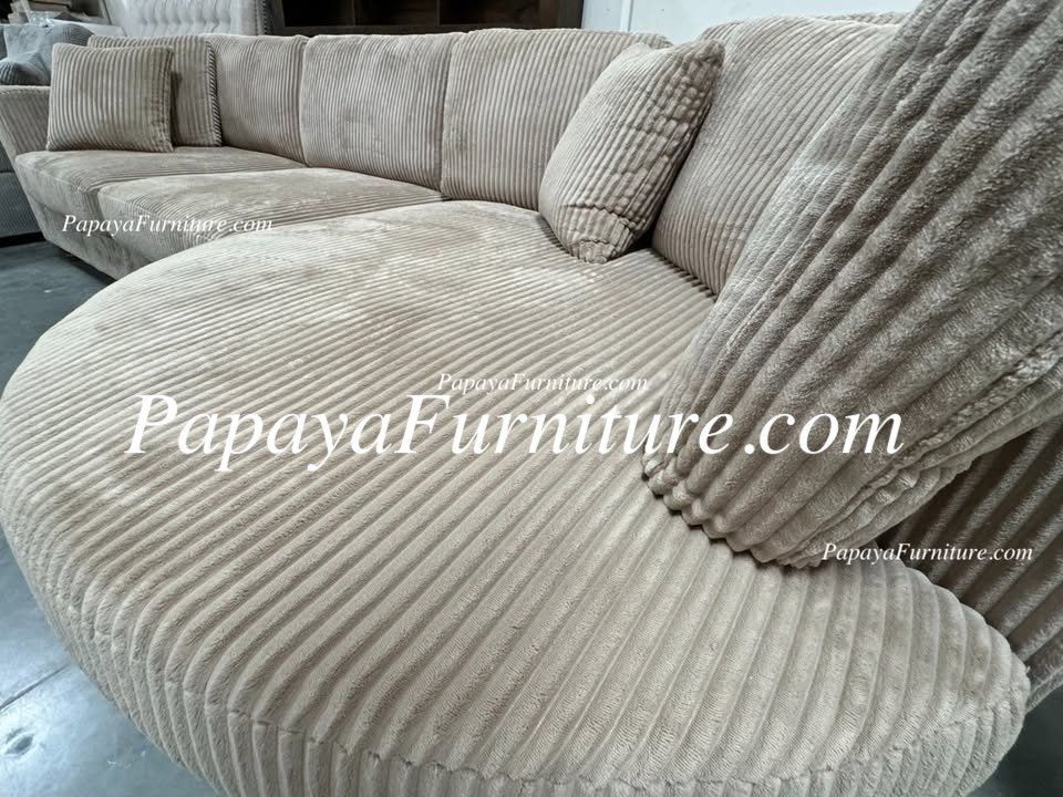 NEW 125" Sectional Sofa with LARGE Chaise Modern Furniture Designer Style round Ashley Style Set Discount Warehouse Couch BIG SALE Beige Brown Fabric