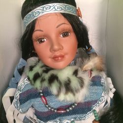 Native American Porcelain Doll – 16” in Papoose – 30+ Yrs Old – Original Clothing