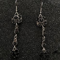 Black Onyx And Marcasite Drop Earrings
