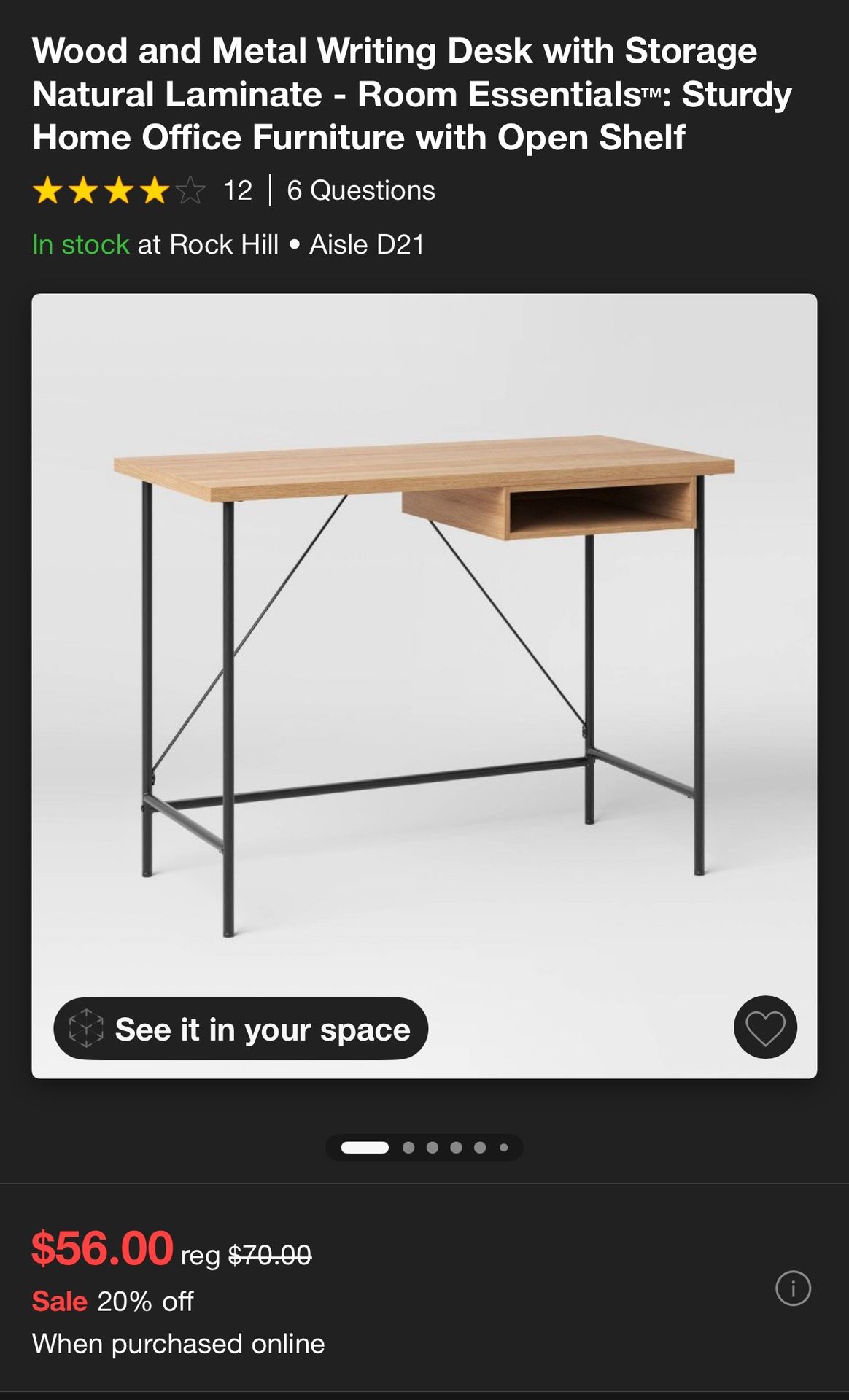 Wood and Metal Writing Desk with Storage Natural Laminate - Room Essentials™: Sturdy - Home Office