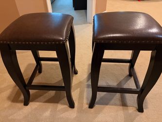Pair of Brown Leather-Look Counter Stools
