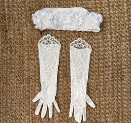 Elegant White Lace floral Gloves and tube top set costume Halloween festival