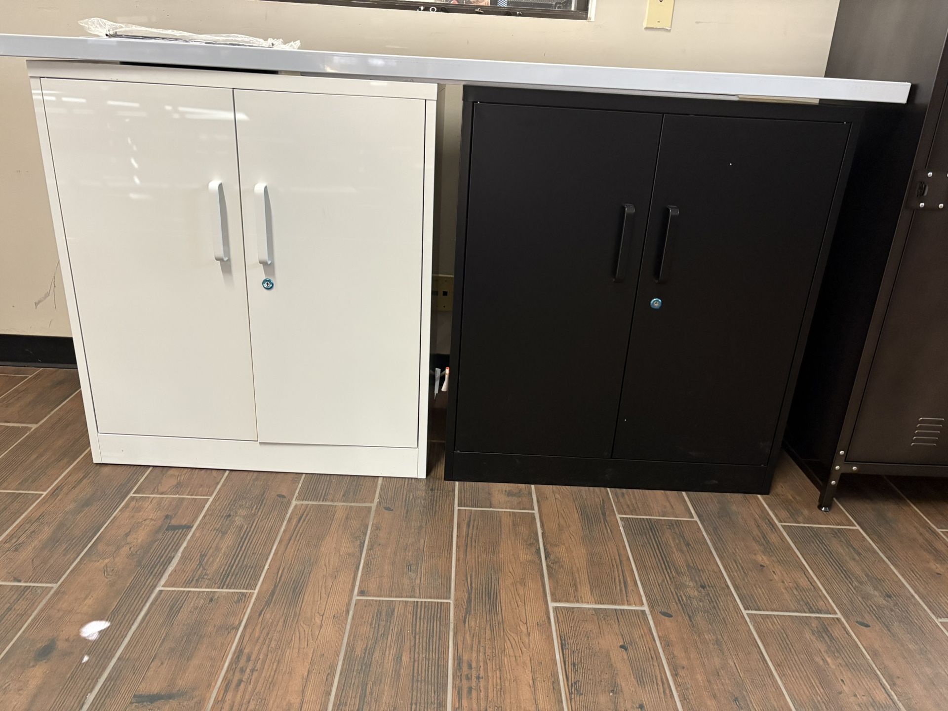 BRAND NEW ZEBRA CABINETS- One Black One White- LISSIMO 31.5 in. W x 35.4 in. H x 15.7 in.D 2 Adjustable Shelves Metal Garage Storage Freestanding Cabi