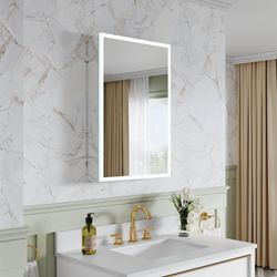 20 in. x 30 in. Rectangular Recessed/Surface Mount Right Medicine Cabinet with Mirror and LED Light