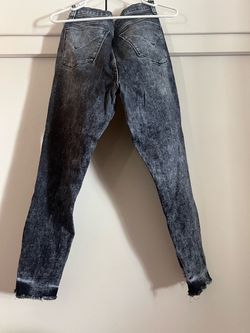 Gray Acid Wash Skinny Jeans Raw Hem
