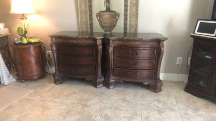 Beautiful dark wood with granite nightstands or end tables