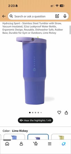 HydroJug Sport - Stainless Steel Tumbler with Straw, Vacuum Insulated, 32oz Leakproof Water Bottle, Ergonomic Design, Reusable, Dishwasher Safe, Rubbe