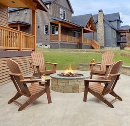 Z406 FUNBERRY Folding Adirondack Chair Set of 4, Fire Pit Chairs with Cup Holder HDPE All Weather, Quick-Folding, No Rot or Rust or Crack, UV Fade Shi