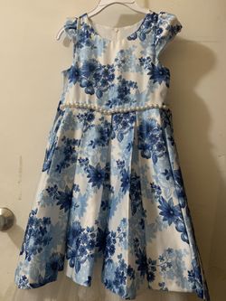 Girls Dress Size 7 Blue With Flowers / Vestido Para Niña Con Flores Azul