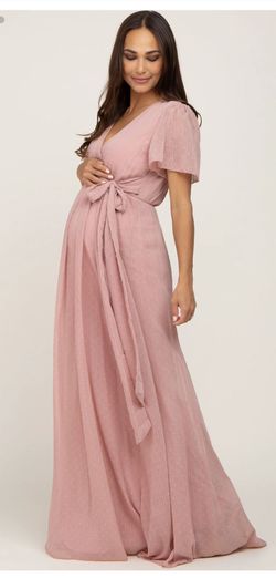 Pink Swiss Dot Chiffon Maternity Maxi Dress from Pink blush maternity! 💫