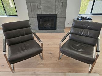 Pair of Dark Gray Mid Century Modern Lounge-Arm Chairs