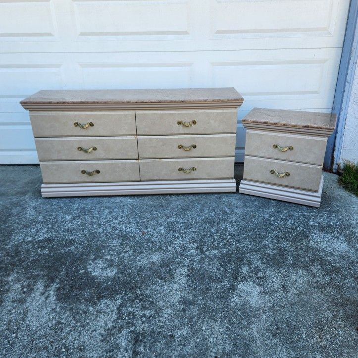 65" Modern Brown Tan Dresser Chest + Nightstand Bedroom Furniture Set _ All Drawers Slide Smoothly