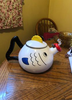 Vintage enamelware fish teapot