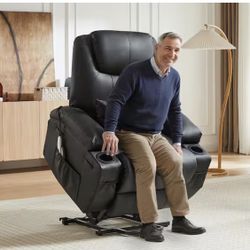 35 in. W Black Power Lift Recliner Chair with 8-Point Massage and Heating,Living Room Chair with Pillow,Pocket(