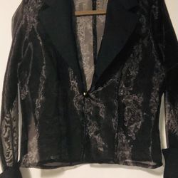 Ladies Size 12 Black Long Sleeve Sheer Dress/Evening Shirt. Great Condition,  Gold Accent Button & Cuff Or no Cuff. Unique, Elegant, Timeless & Classy