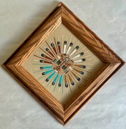 Wood Framed “Sun and Eagle” Native American Sand Painting