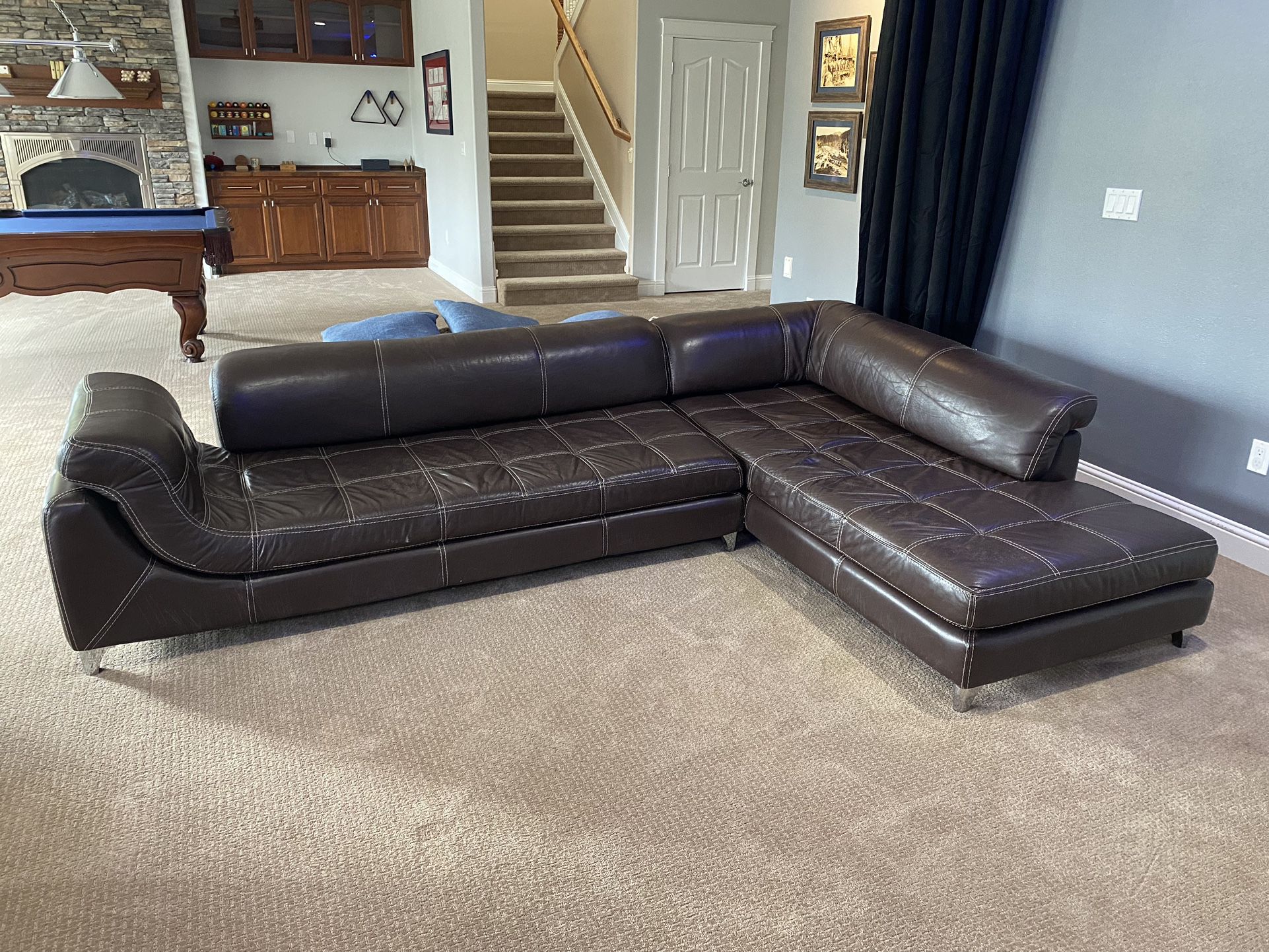 L-shaped Leather Sectional & Ottoman 