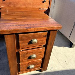 MCM Cherry Red 3 Drawer Modern Style Wood Nightstands Set