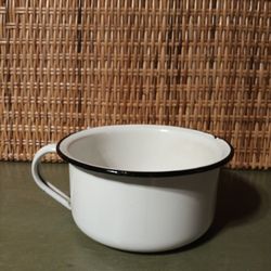 Vintage White w/Black Trim Enamelware Chamber Pot