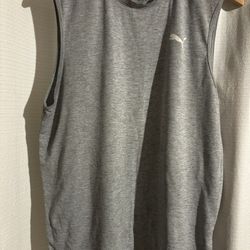 Puma Mens Gray T Shirt Sleeveless Tank Top Gym Excercise Sz Medium