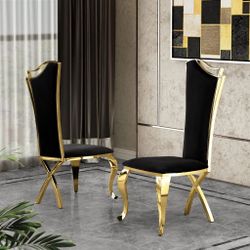 Black & Gold Stainless Steel Frame Side Chairs