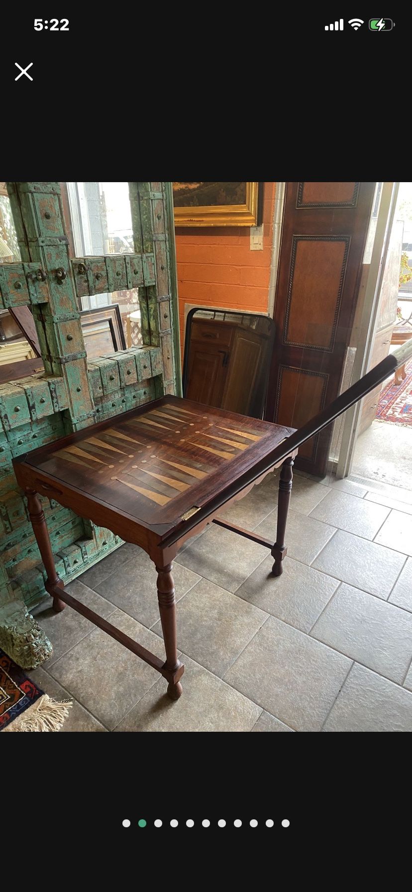 Antique Game Table, Bronze Wood Brass